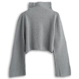 Leith Light Gray Cropped Turtleneck Sweater
